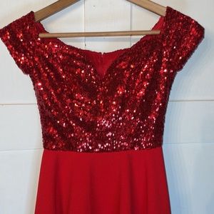 B Darlin Formal Dance Fit Flare Fancy Red Dress Sequins Sparkle Size 3 Jr